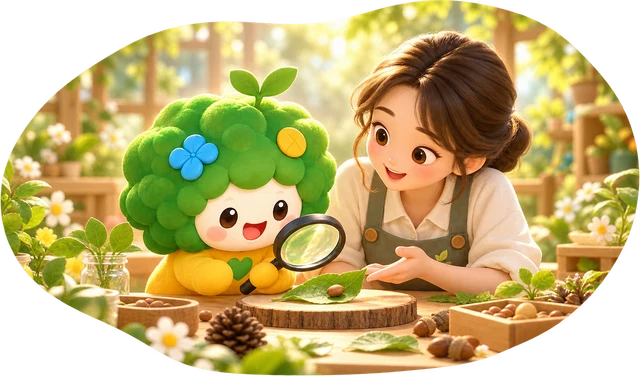 品牌示意插画：老师和懒树伙伴一起观察
